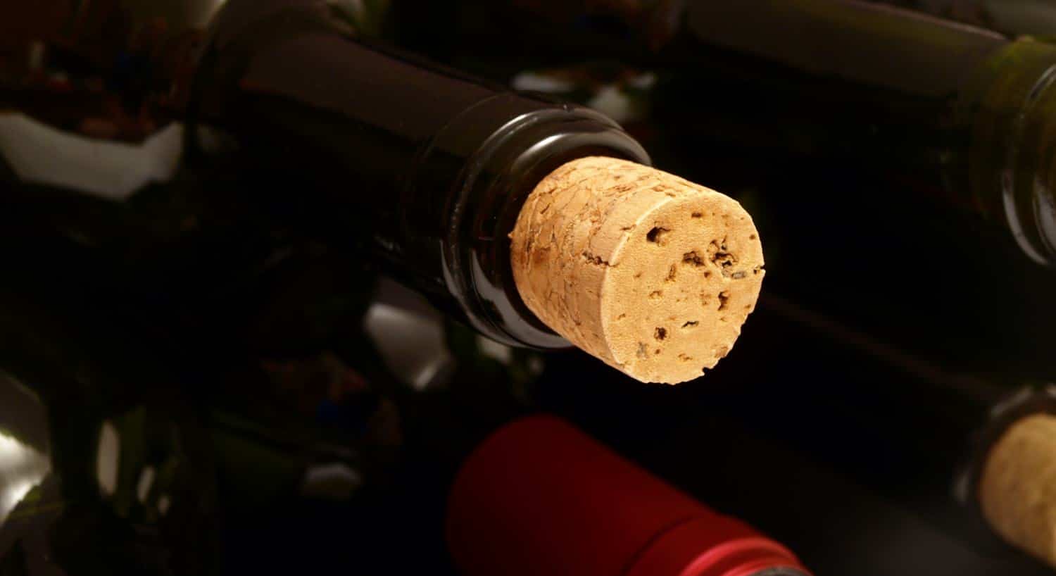 Close up view of red wine bottles